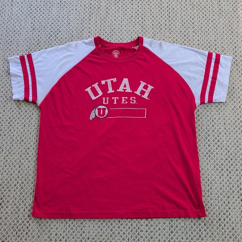 University Of Utah‎ Utes Red & White Ringer T-Shirt XXL U of U Short Sleeve